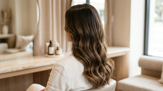Lang golvend haar met extensions, van achteren gezien in de salon